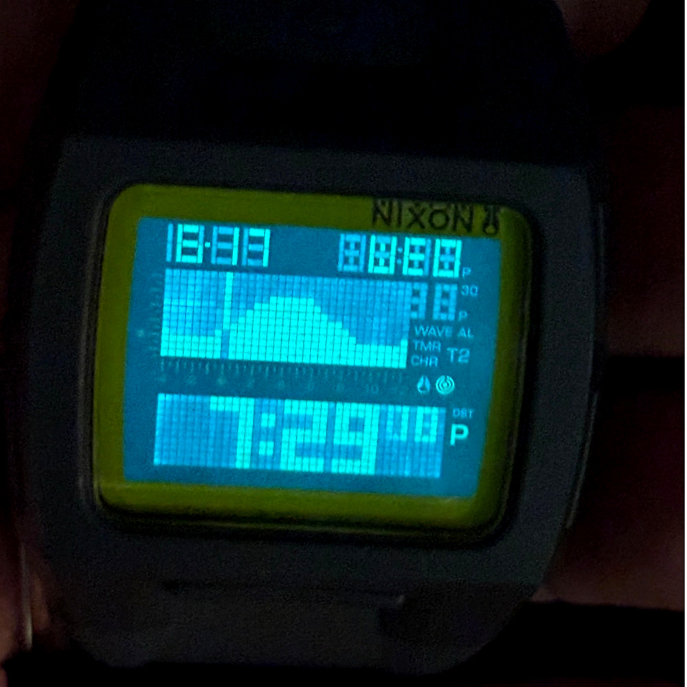 Nixon Lodown II Digital Tide Watch Gray Yellow Surf 100M Box Manual - Picture 8 of 17
